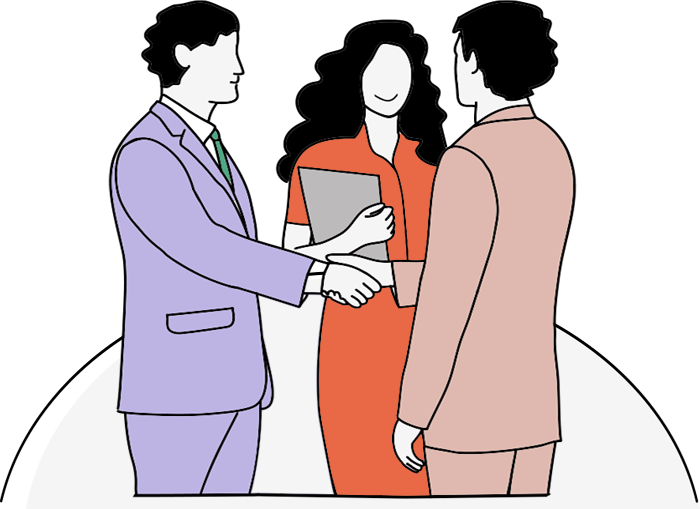 Illustration of three people shaking hands