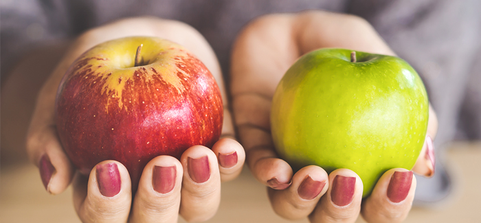 Photo showing two types of apples for comparison.